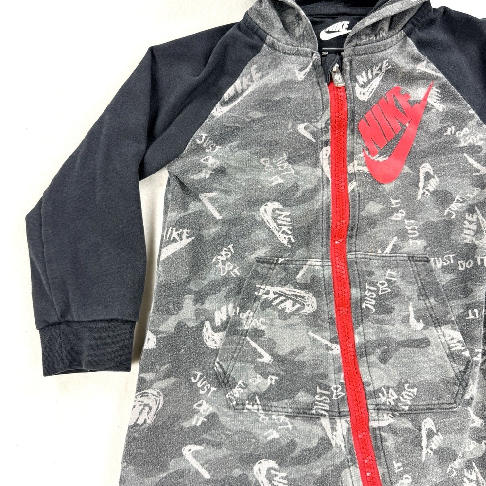 Baby Nike Tech Fleece Hooded Jumpsuit 24M Gray Camo Coverall Full Zip One Piece - Picture 5 of 11